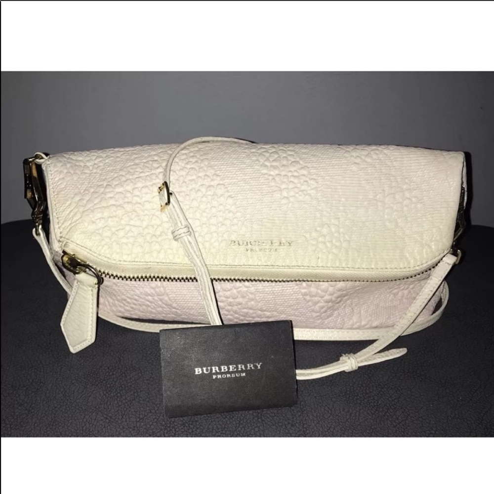BURBERRY Prorsum Check Petal Leather Clutch Bag